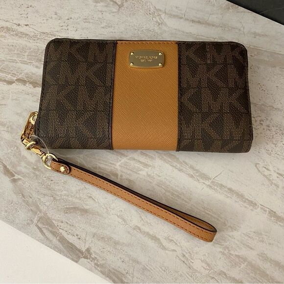 MICHAEL KORS Zip Around Long Wallet Brown - Picture 1 of 9